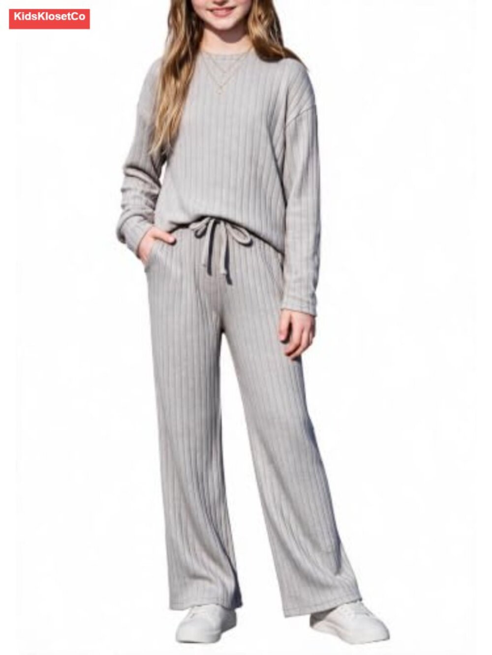 Girls 2 Piece Outfit Ribbed Knit Top and Pants Set Fall Winter
